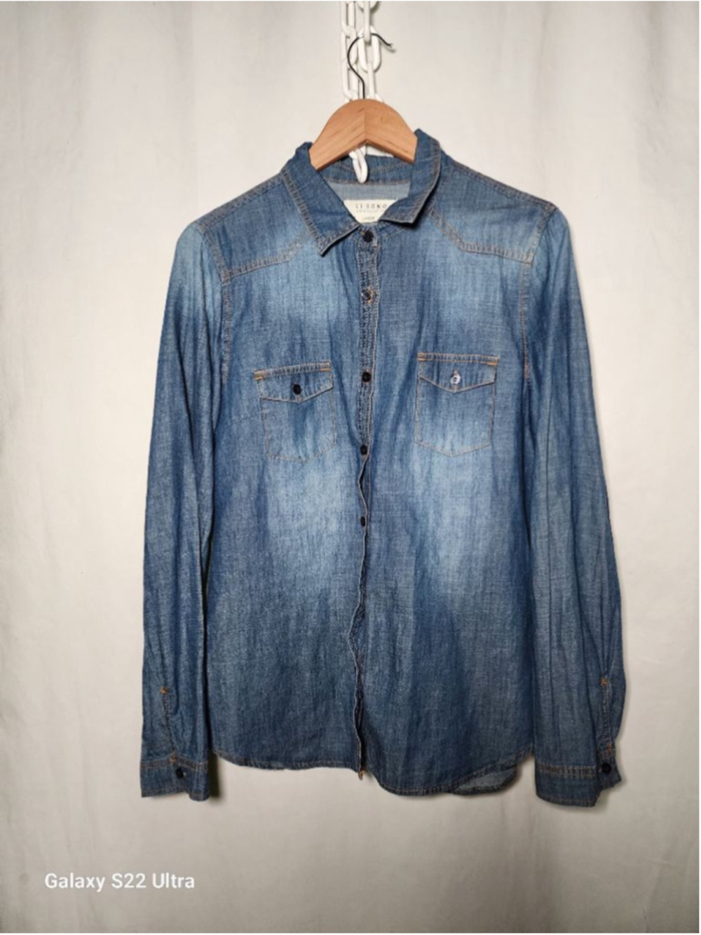 Women's CI SONO Blue Denim Button Down Shirt L
